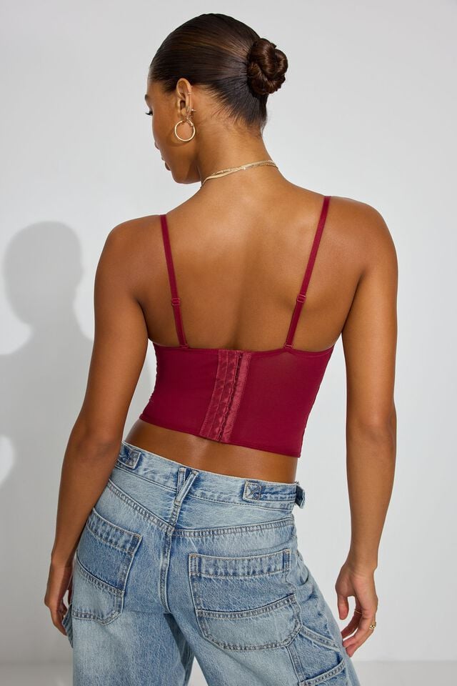 Dark Red Garage Chrishell Embroidered Mesh Women Tank Top | A-0497183