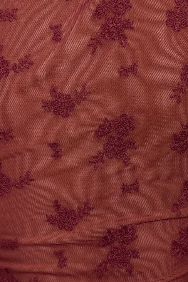 Dark Red Garage Embroidered Tie Front Women T Shirts | A-9367250
