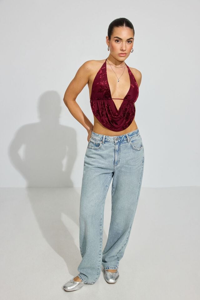 Dark Red Garage Open Back Cowl Women Tank Top | A-3097564