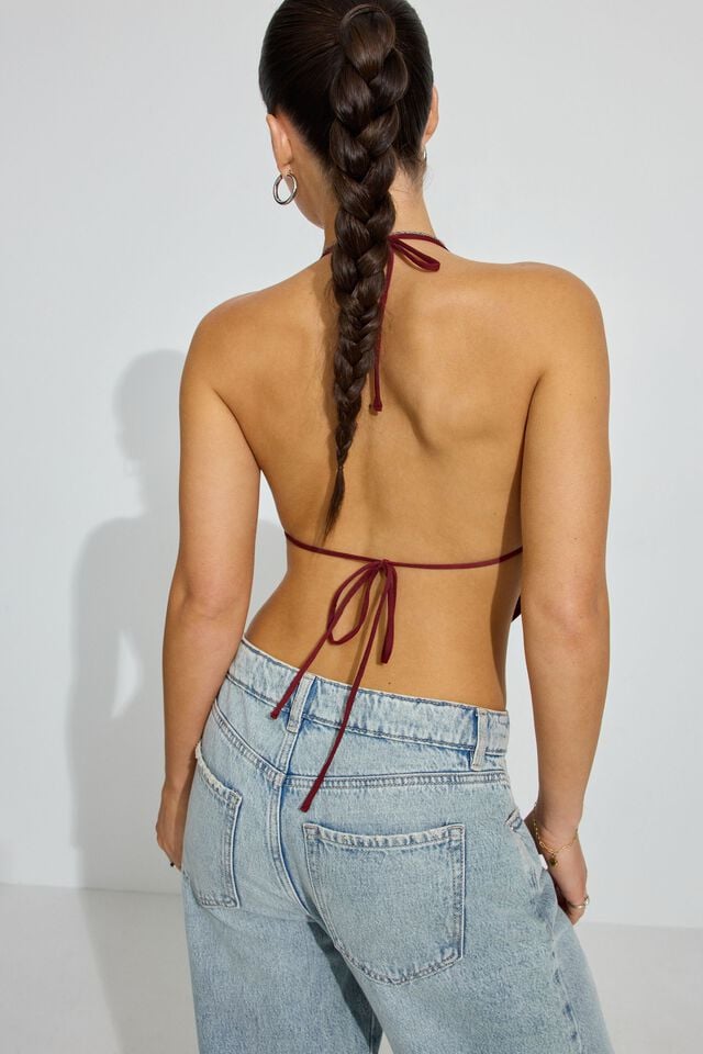 Dark Red Garage Open Back Cowl Women Tank Top | A-3097564