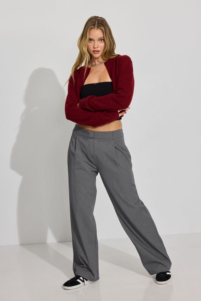 Dark Red Garage Spongy Button Up Women Cardigan | A-7056249