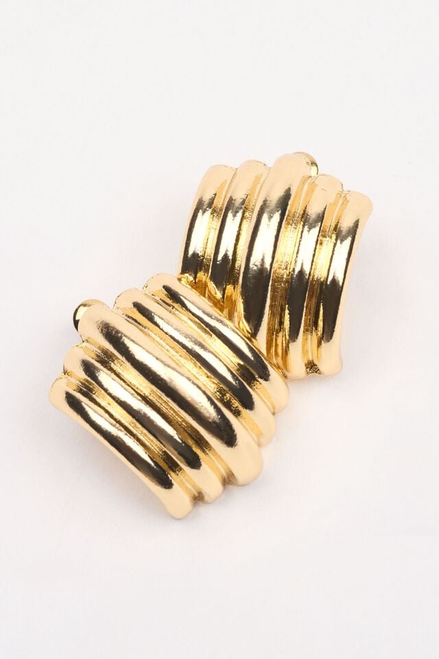 Gold Garage Lined Curve Button Women Earrings | A-2013769