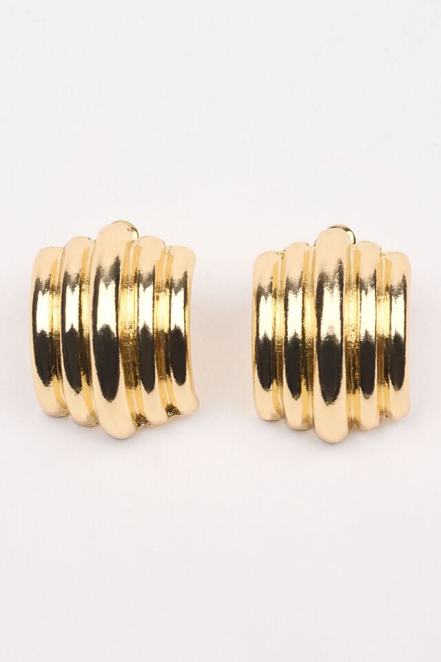 Gold Garage Lined Curve Button Women Earrings | A-2013769