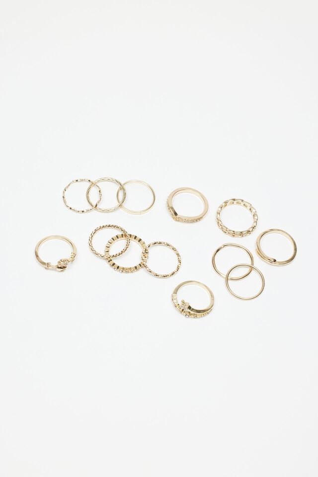 Gold Garage Set Of 10 Gem, Rose & Star Women Rings | A-7815924