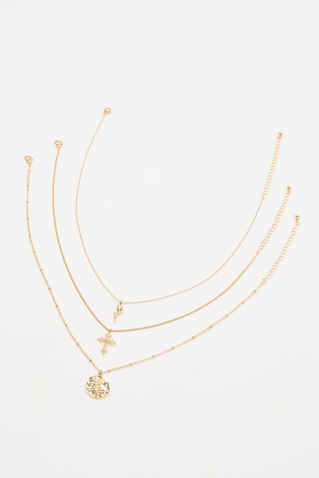 Gold Garage Set Of 3 Rose Cross Women Necklaces | A-1398540
