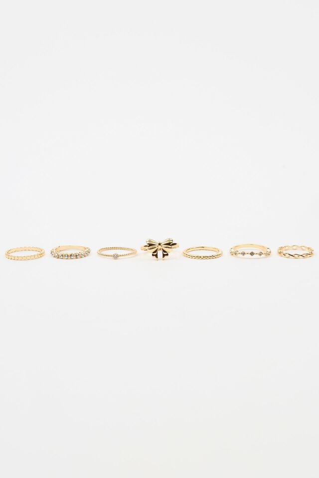 Gold Garage Set Of 7 Bow & Gem Women Rings | A-5284639