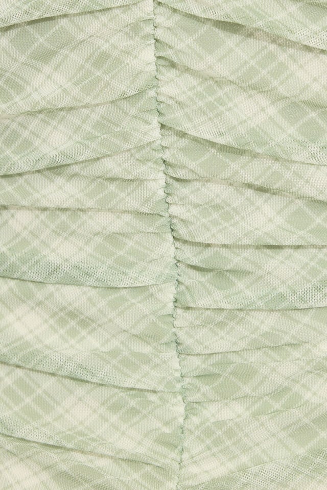 Green / White Garage Ruched Mesh Mini Women Dress | A-7492153