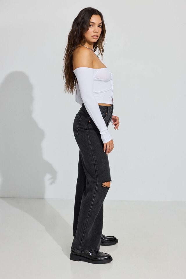 Grey Black Garage Wide Leg Women Jeans | A-7193058