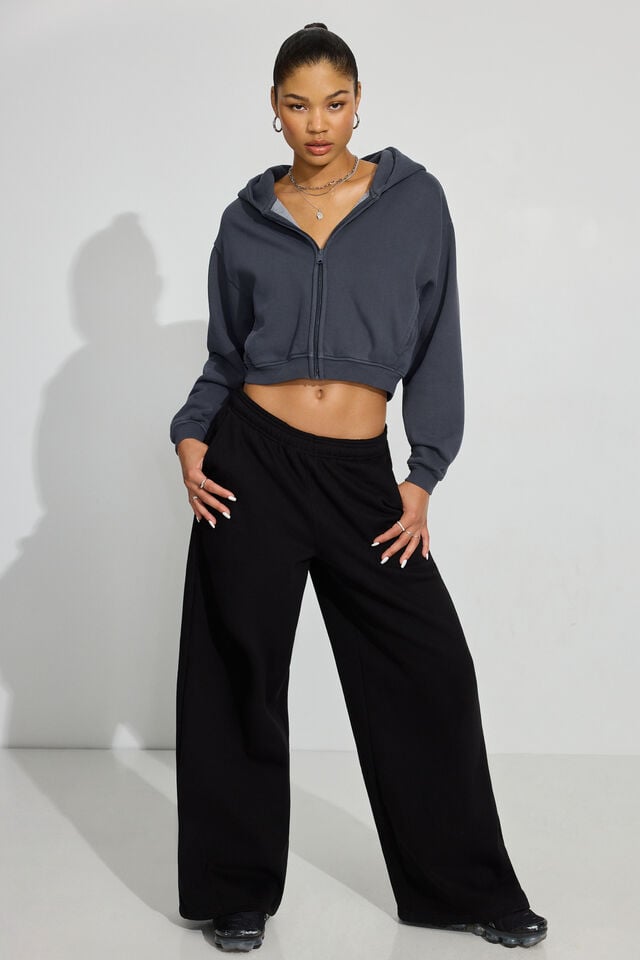 Grey Blue Garage Ultrafleece Boxy Full Zip Women Hoodie | A-1056378