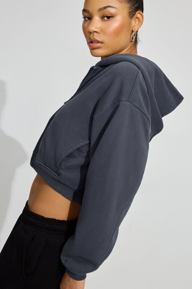 Grey Blue Garage Ultrafleece Boxy Full Zip Women Hoodie | A-1056378