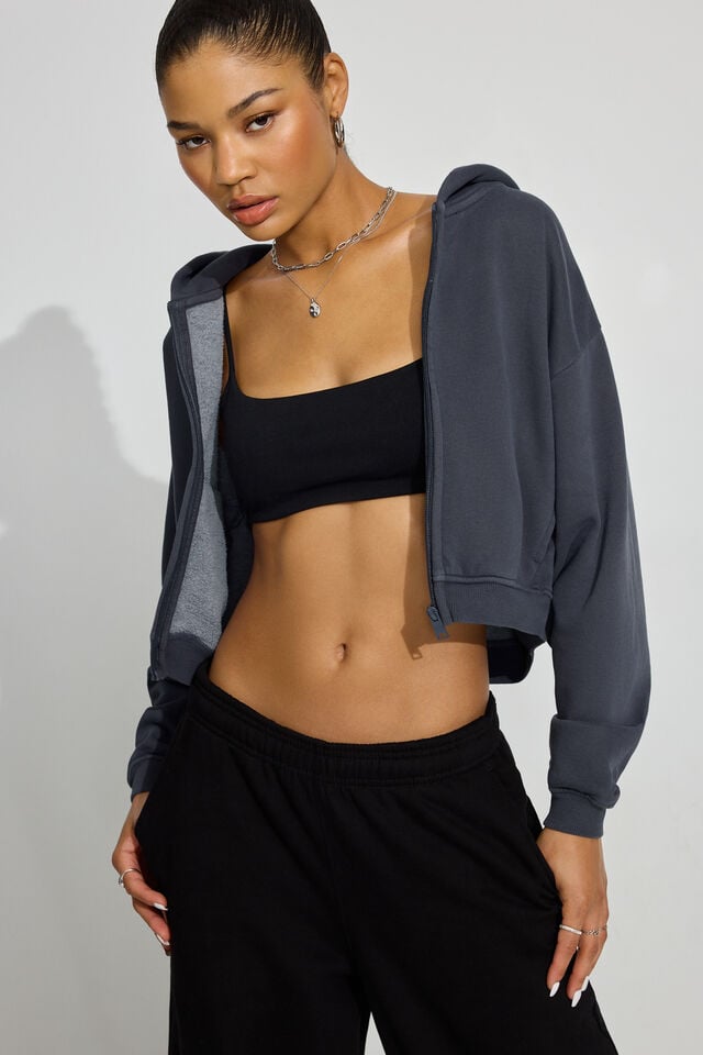 Grey Blue Garage Ultrafleece Boxy Full Zip Women Hoodie | A-1056378
