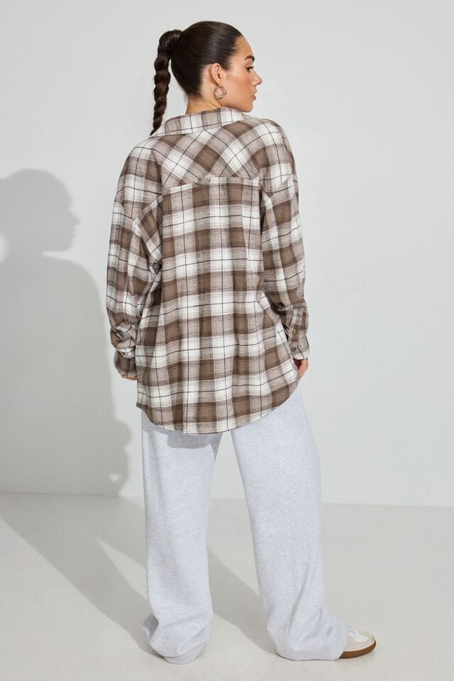 Grey Brown Garage Noah Plaid Button-up Women Long Sleeve | A-5468073