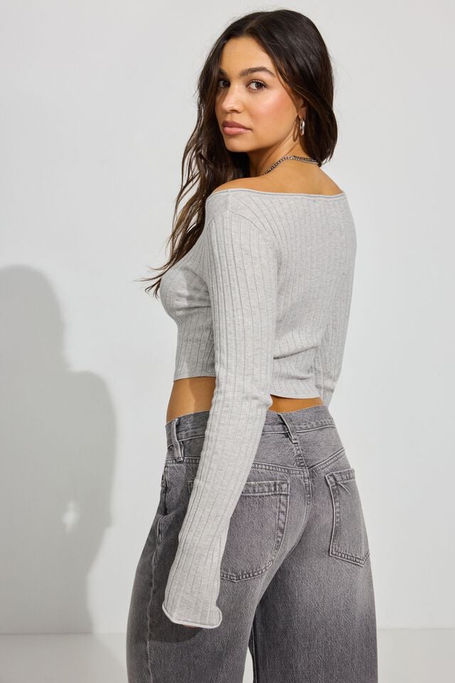 Grey Garage Bodycon Boat Neck Women Sweater | A-9068421
