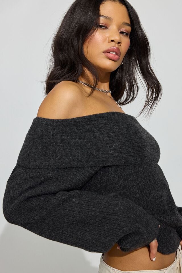 Grey Garage Cozy Loose Off Shoulder Women Sweater | A-4237806