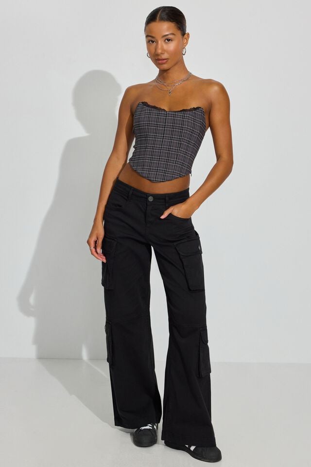 Grey Garage Lace Trim Strapless Women Tank Top | A-5309614