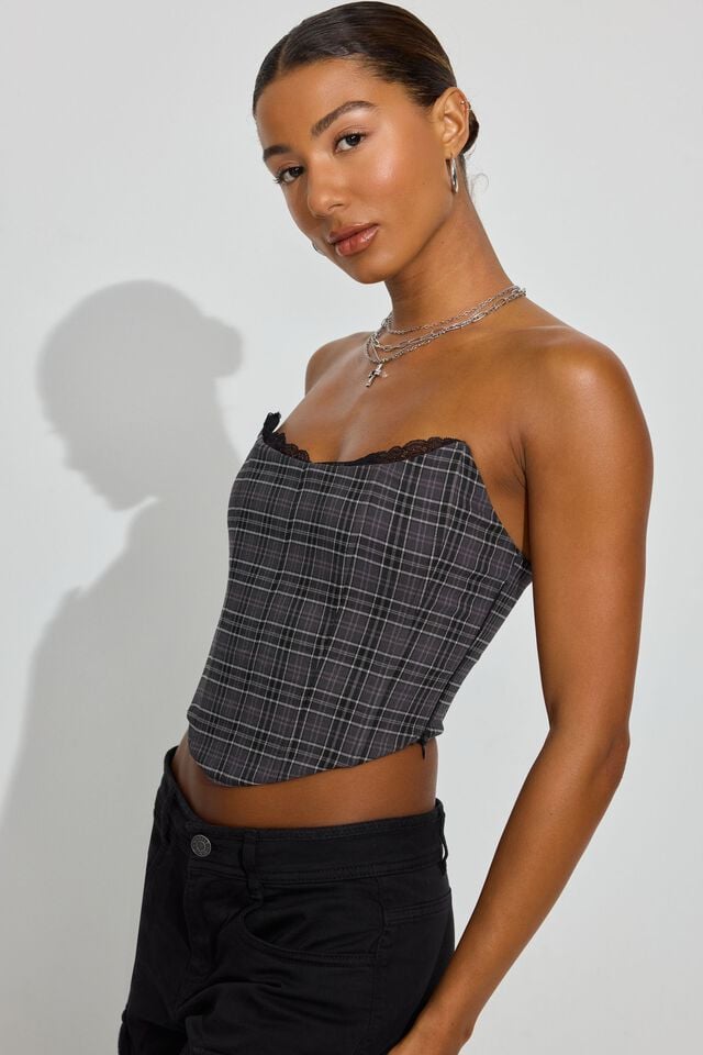 Grey Garage Lace Trim Strapless Women Tank Top | A-5309614
