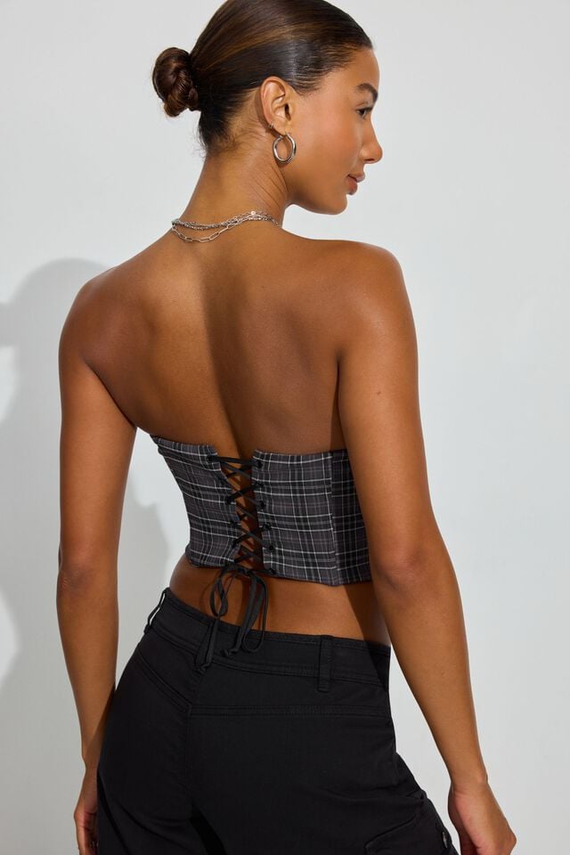 Grey Garage Lace Trim Strapless Women Tank Top | A-5309614