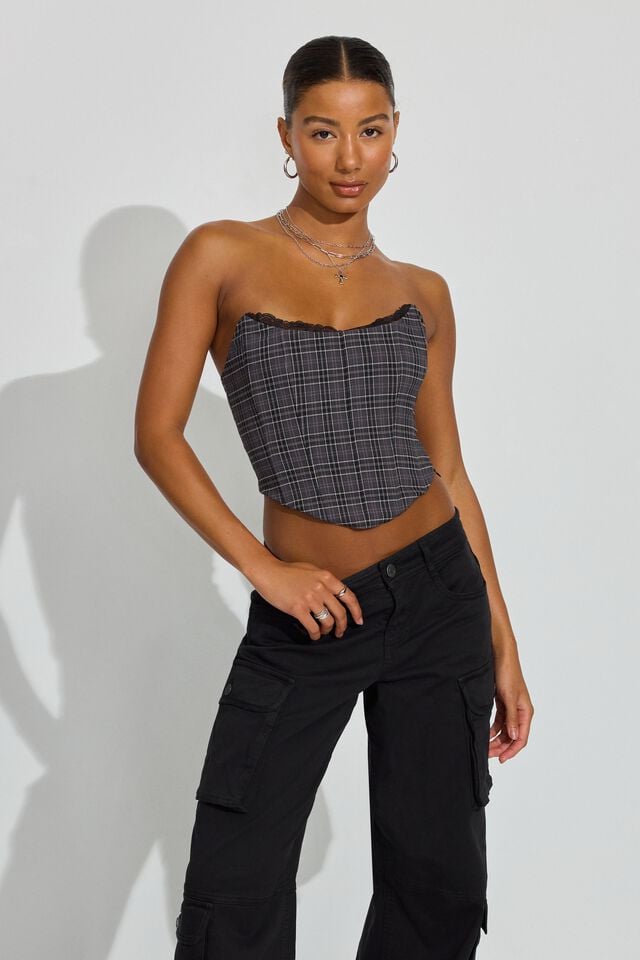 Grey Garage Lace Trim Strapless Women Tank Top | A-5309614