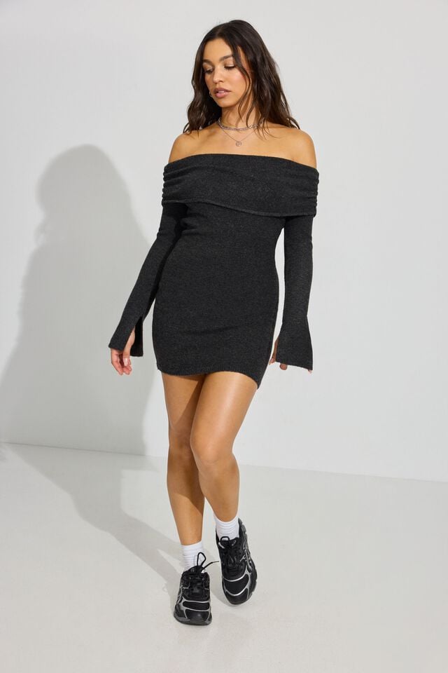 Grey Garage Scarlet Spongy Off Shoulder Women Dress | A-1342976