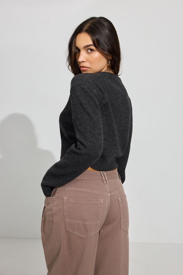 Grey Garage Spongy Button Up Women Cardigan | A-4713952