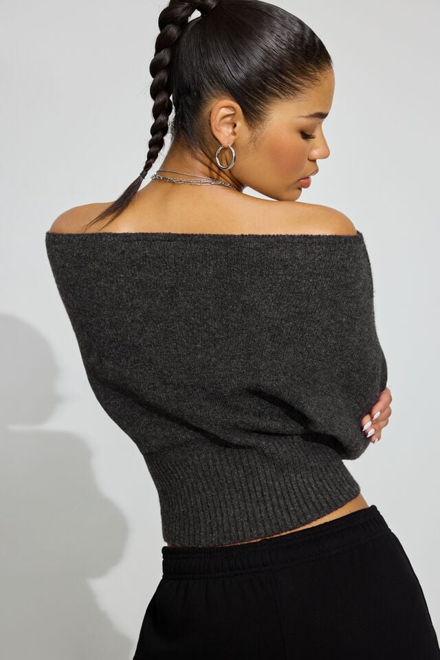 Grey Garage Spongy Off Shoulder Women Sweater | A-9764582