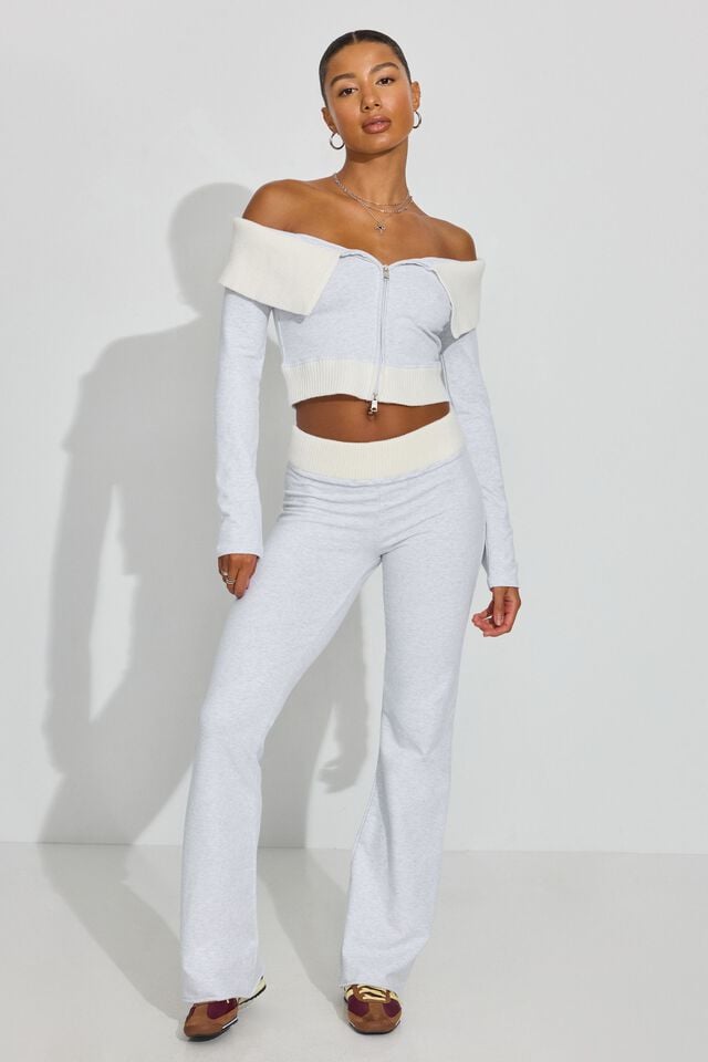 Grey / Cream Garage Combo Flare Women Sweatpants | A-8603275