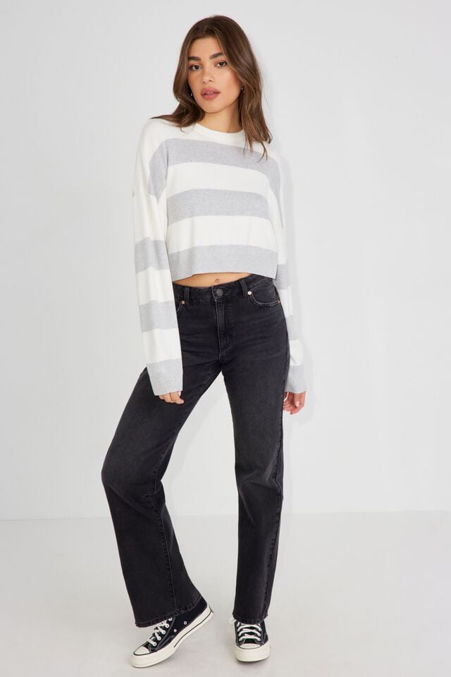 Grey / White Garage Boxy Stripe Er Women Sweater | A-8642375