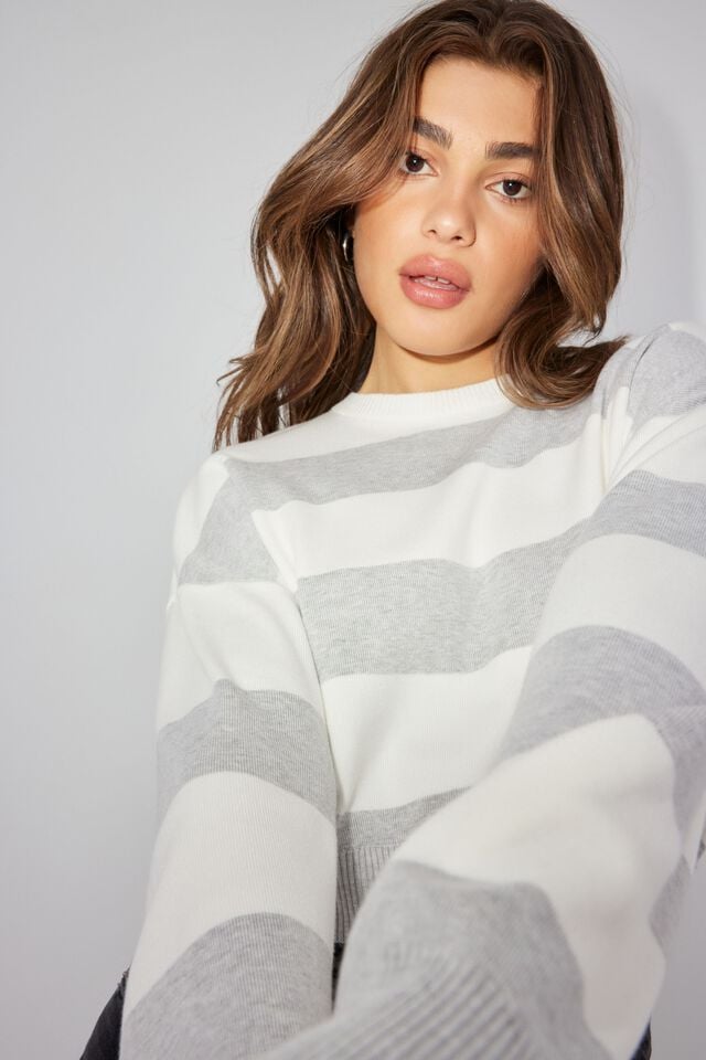 Grey / White Garage Boxy Stripe Er Women Sweater | A-8642375