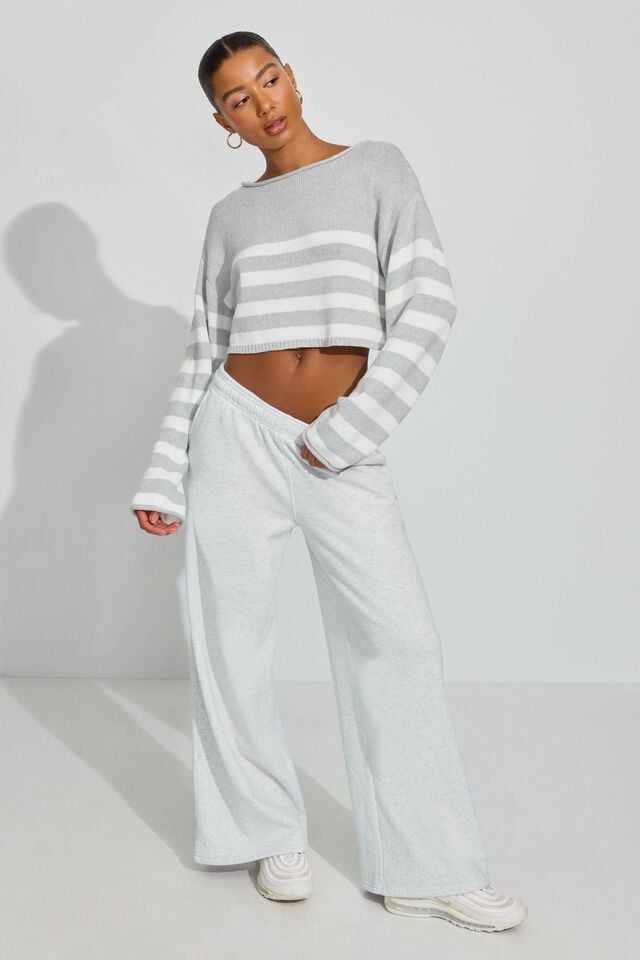Grey / White Garage Supersoft Boatneck Women Sweater | A-6159830