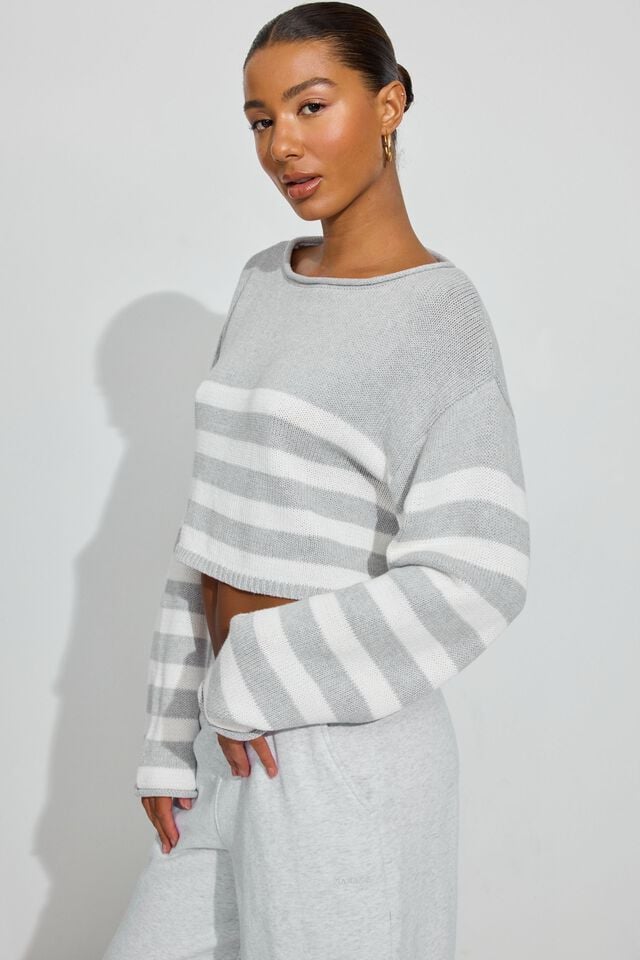 Grey / White Garage Supersoft Boatneck Women Sweater | A-6159830