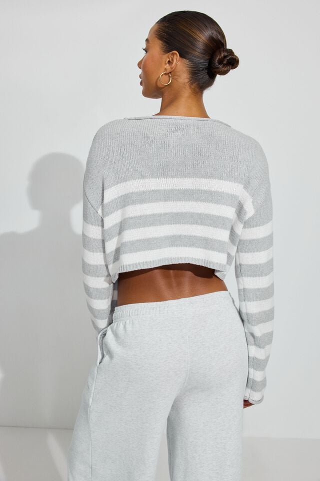 Grey / White Garage Supersoft Boatneck Women Sweater | A-6159830