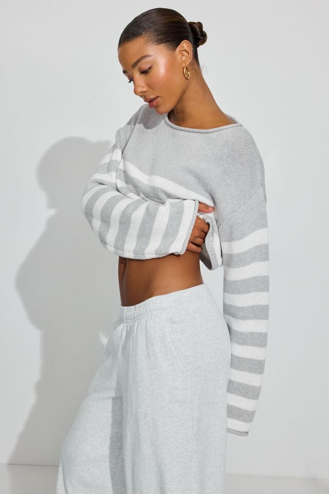Grey / White Garage Supersoft Boatneck Women Sweater | A-6159830
