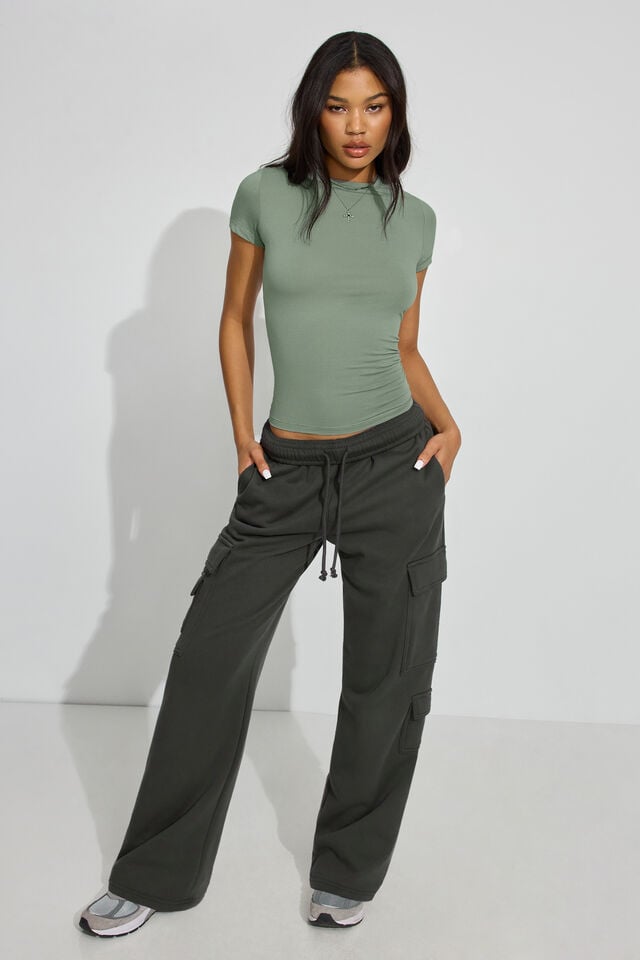 Khaki Green Garage Estelle Longline Women T Shirts | A-4905621