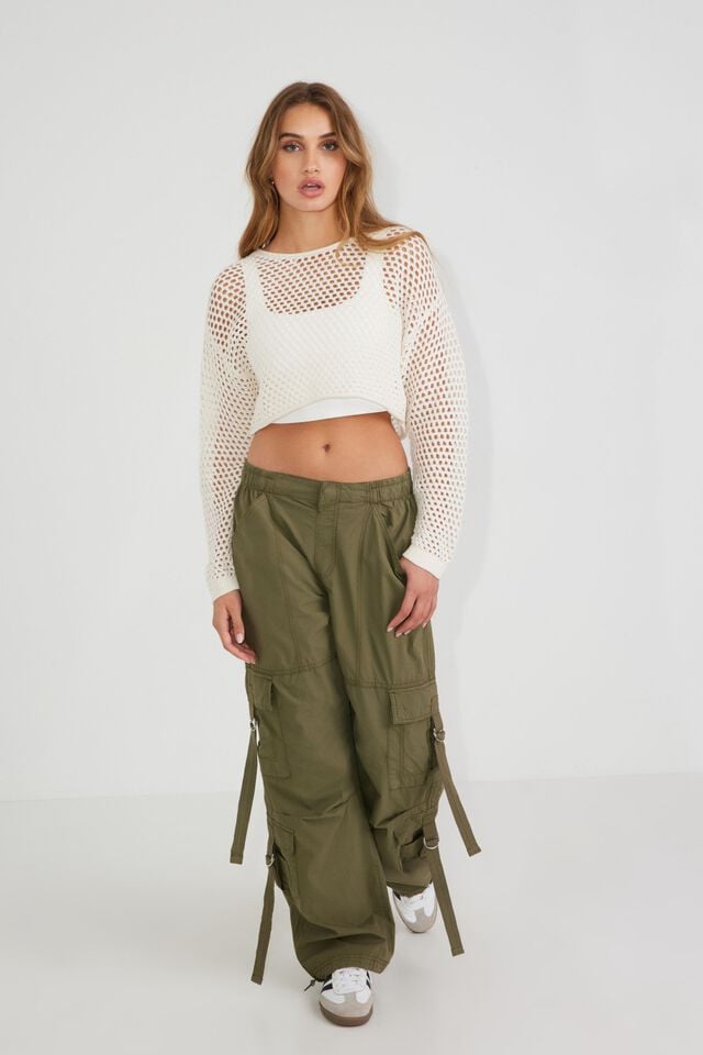 Light Blue Beige Garage Open-knit Cropped Women Sweater | A-4137269