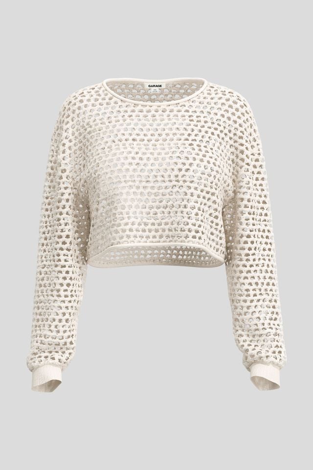 Light Blue Beige Garage Open-knit Cropped Women Sweater | A-4137269