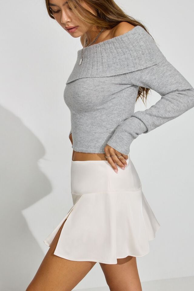 Light Blue / White Garage Satin With Slit Women Skorts | A-4137582