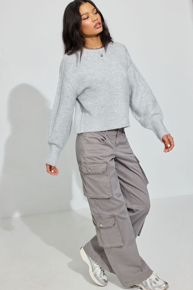 Light Grey Garage Spongy Loose Crewneck Women Sweater | A-0231754