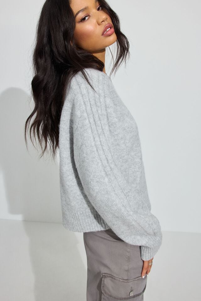 Light Grey Garage Spongy Loose Crewneck Women Sweater | A-0231754