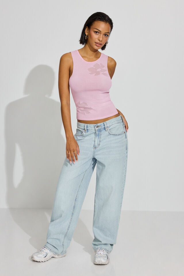 Light Purple Garage Sheer Flower Women Tank Top | A-6538197