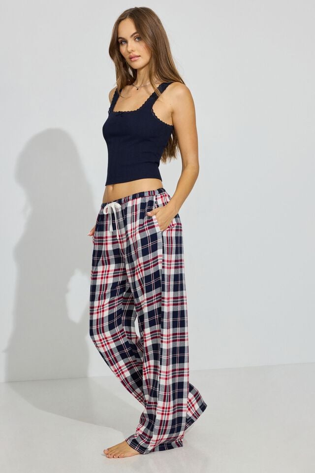 Navy Garage Flannel Women Pants | A-9820765