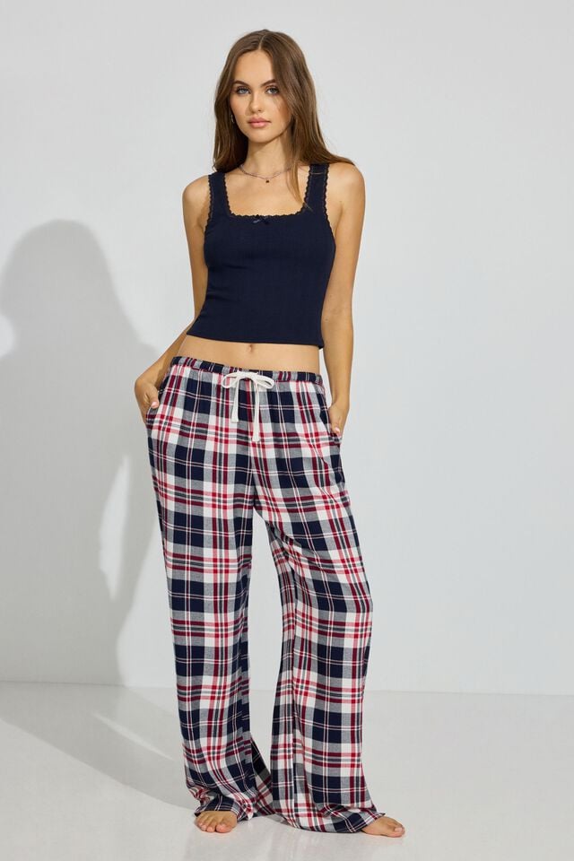 Navy Garage Flannel Women Pants | A-9820765