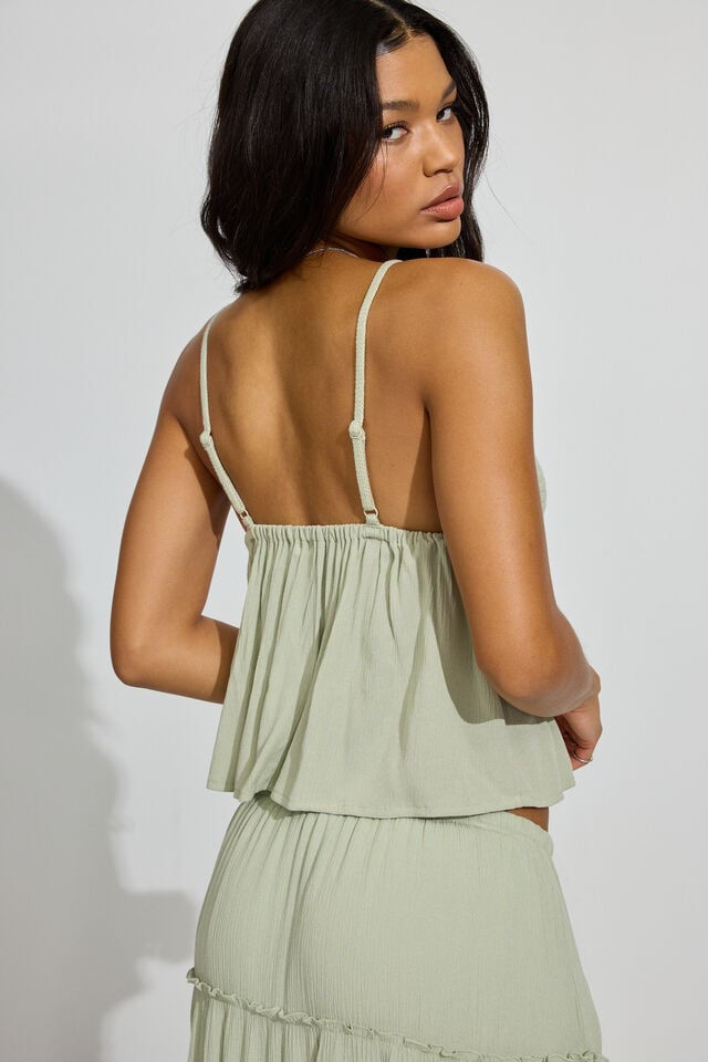 Olive Green Garage Mix Media Women Tank Top | A-0179352
