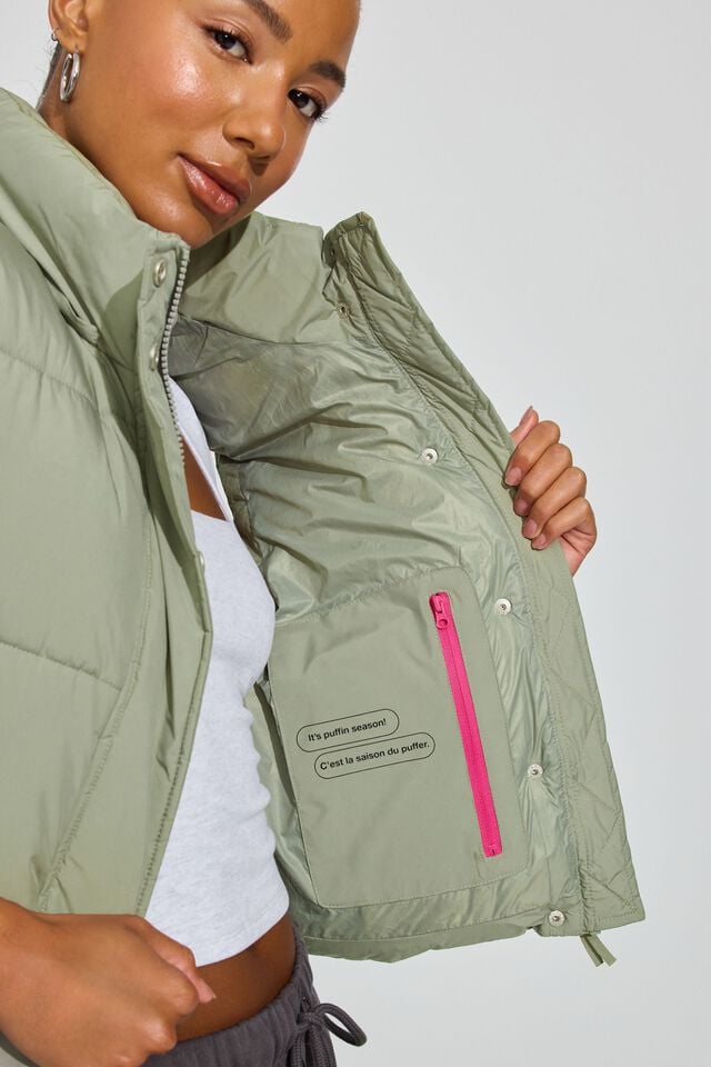Olive Green Garage Perfect Women Puffer Vest | A-6538902