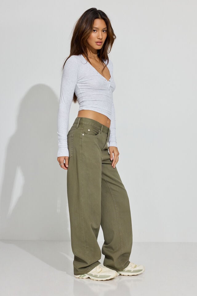 Olive Khaki Garage Low Rise Women Pants | A-2317850