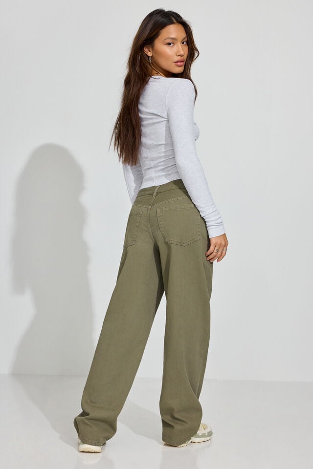 Olive Khaki Garage Low Rise Women Pants | A-2317850