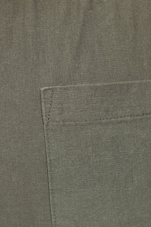 Olive Khaki Garage Millie Linen Pull-on Women Pants | A-1583027