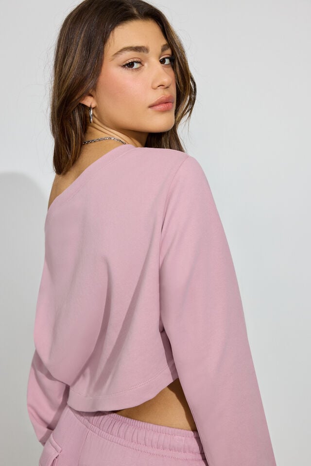 Purple Garage Soft Terry Boxy Off Shoulder Women Sweatshirts | A-2306584