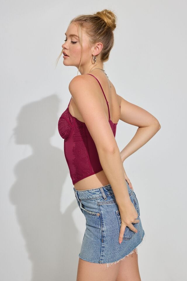 Purple Red Garage Chrishell Lace Mesh Women Tank Top | A-0513827