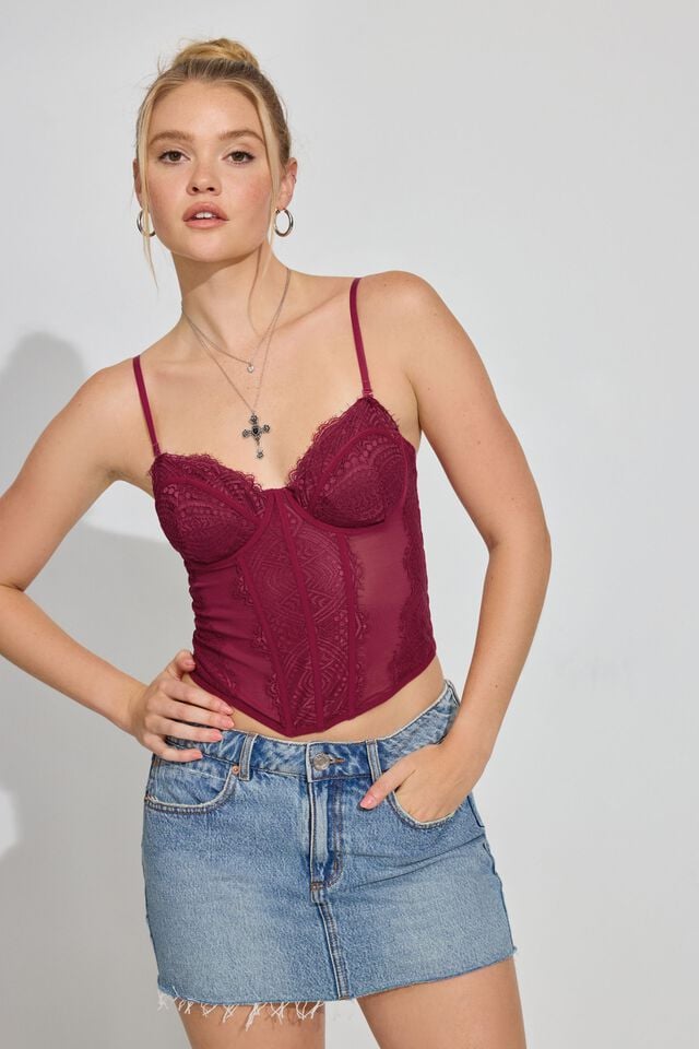 Purple Red Garage Chrishell Lace Mesh Women Tank Top | A-0513827