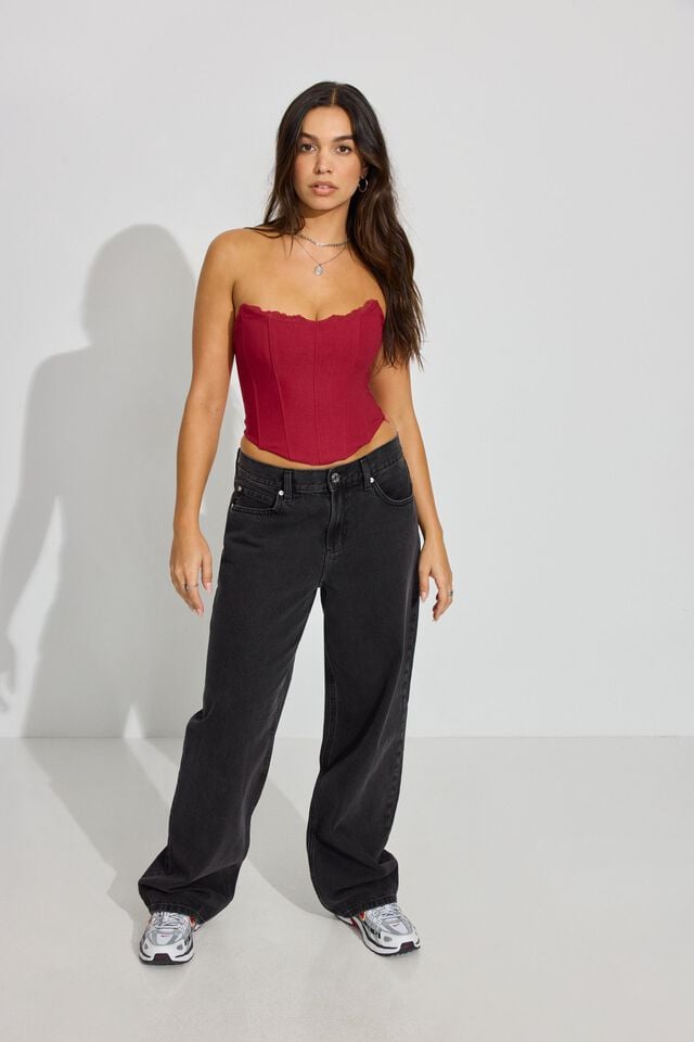 Red Garage Lace Trim Strapless Women Tank Top | A-6139758